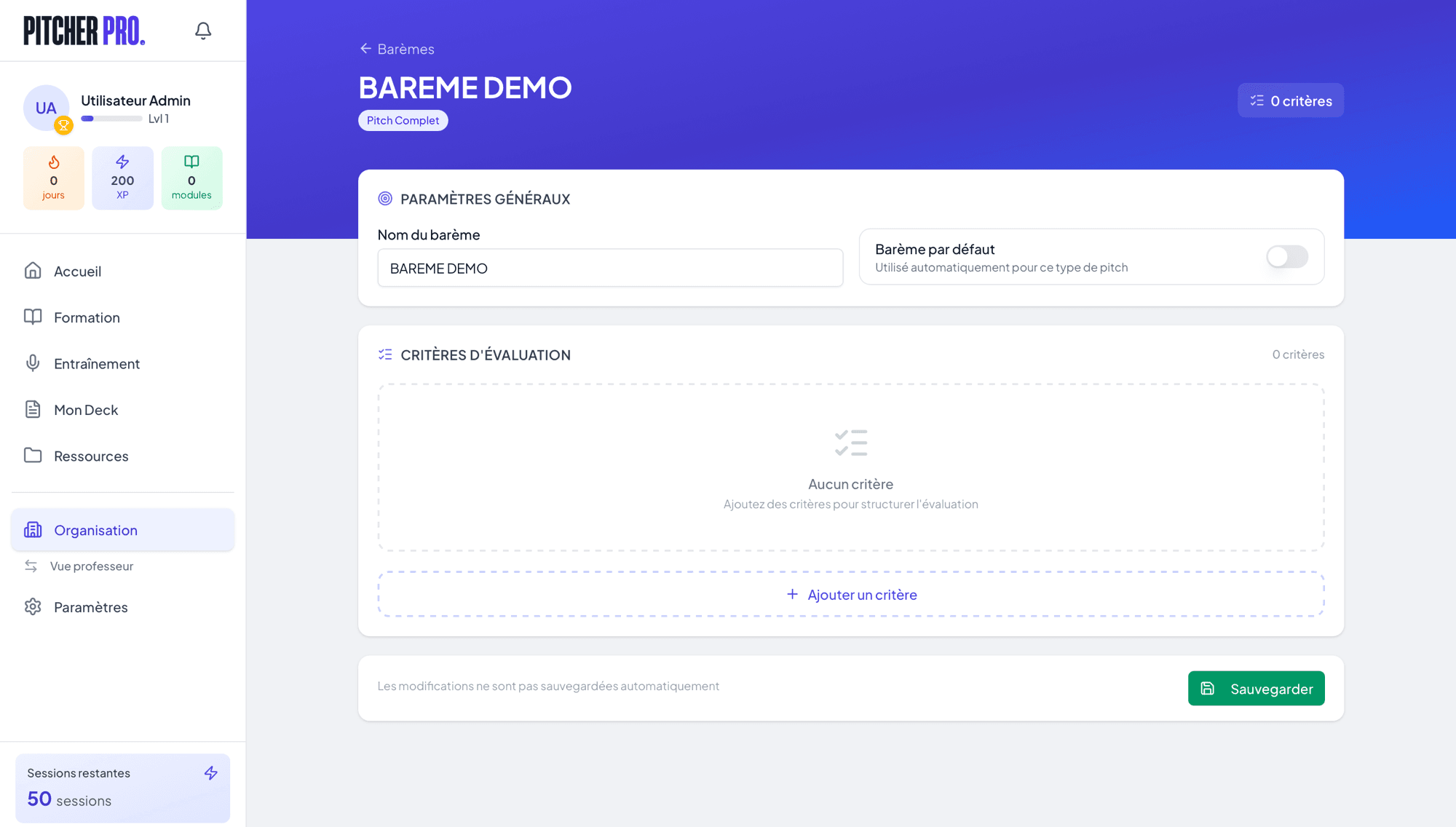 Configuration d'un barème personnalisé